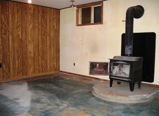 Basement living room after cleaning